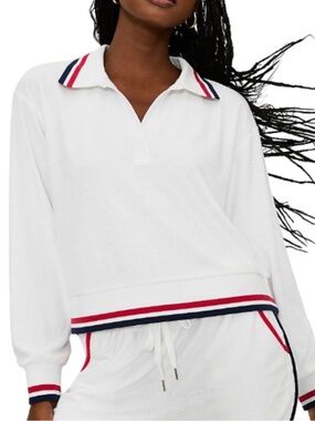 Beach Riot Women's Martina Polo Shirt Long Sleeve Size M White 21196